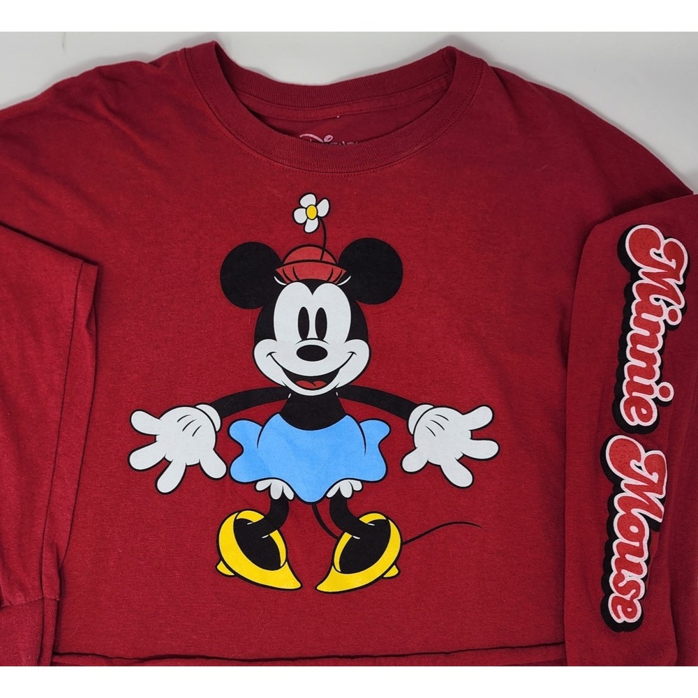 Disney Minnie Mouse Crop Top Women's Size XL Red Long Sleeve Double Sided EUC